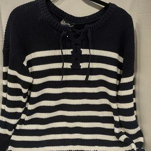 New Sweater Pull Over Belle Belldini Navy/White Large L